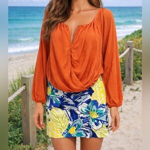 Willow & Root Orange Long Sleeve Surplice Top Large GUC